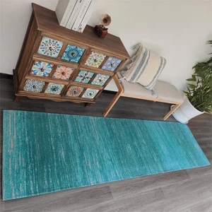 9ft Hall Rugs Runners Non Slip Abstract Teal Runner Rug with Rubber Backing W... - Picture 1 of 7
