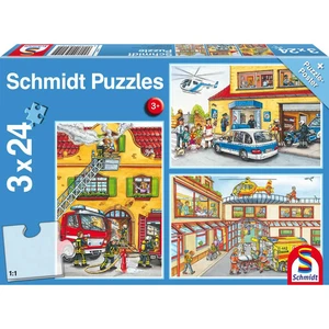 Schmidt Spiele Kinderpuzzle Feuerwehr und Polizei, 3x24 Teile - Bild 1 von 4