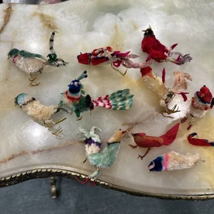 Vintage Chenille Pfeifenreiniger Vögel Drahtfüße MCM ~ Baum oder Pflanze Ornament 10er Set - Bild 1 von 11