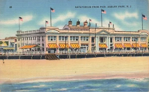 VINTAGE ASBURY PARK NJ LINEN POSTCARD NATATORIUM FROM PIER 072022 Q - Picture 1 of 2