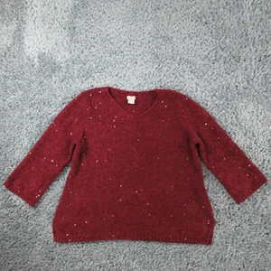Chico's Pullover Damen 2 US M/12 Zierlich Rot Pailletten Langarm Tunika V-Ausschnitt - Bild 1 von 10