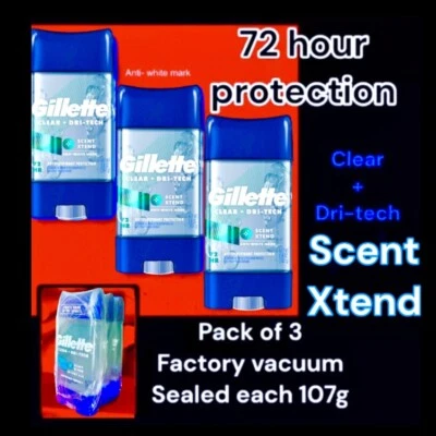 3pk Gillette Clear + Dri-tech SCENT XTEND 72hr Antiperspirant Deodorant Gel,107g - Image 1 of 4