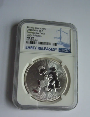 Scrooge McDuck _ 2018 NIUE _ NGC MS69 _ 1 oz .999 Silver - Image 1 of 2