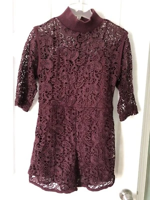 Pantalones Cortos Zara Granate Encaje Mameluco Jersey Manga Larga Forro Integrado Talla M Foto 1 de 4