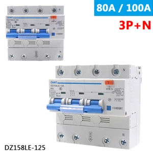 80A 100A 3P+N Pole Residual Current Circuit Breaker 6kA RCD RCBO MCB DZ158LE-125 - Picture 1 of 8