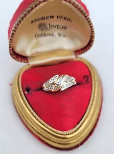 Vintage 10k Yellow Gold & Diamond Bypass Valentine's Ring Size 6 - 1.93g - Picture 1 of 8