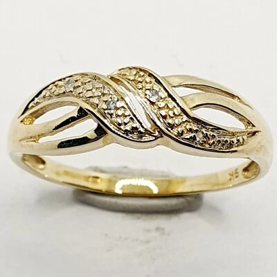 Cute 9ct Diamond Double Twist Celtic Band Yellow Gold 375 Ring Size S 1/2 - Image 1 of 4
