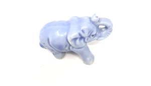 Elephant Blue Ceramic Japan Trunk Up Miniature - Picture 1 of 6