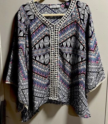 Blusa Cato Para Mujer S Azul Azteca Boho Campesino Alas de Murciélago Crochet Top Playa Costera Foto 1 de 4
