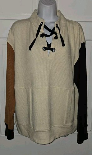 OFF WHITE TRU LUXE Off White nero marrone maglione girocollo stringato tunica maglione a costine L