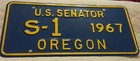 1967 OREGON U. S. SENATOR 1 LICENSE PLATE