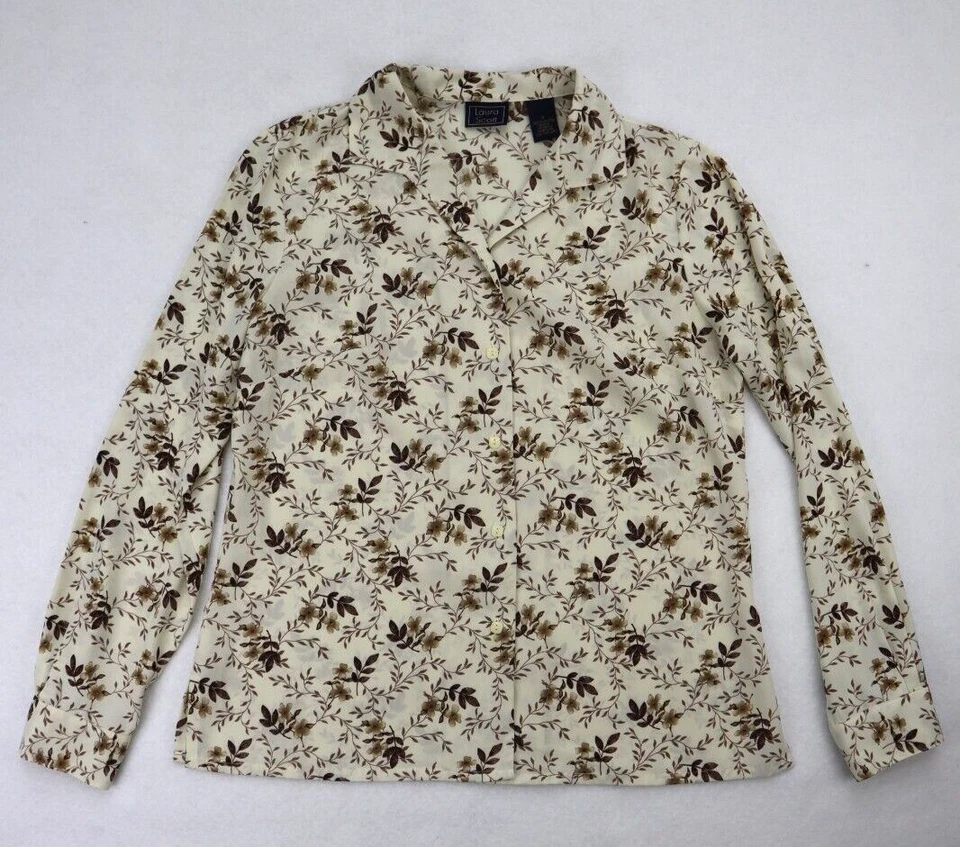 Blusa para mujer Laura Scott talla 8 beige estampado floral manga larga con botones Foto 1 de 4