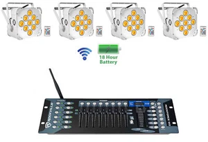 4 Rockville BEST PAR 60 White Rechargeable Wash Lights w/Wireless DMX Controller - Picture 1 of 12
