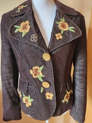 EUC Lapis women's Blazer Jacket corduroy brown floral Size M with 2 pockets Foto 1 de 4