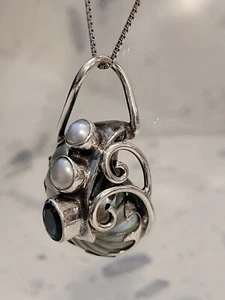 🦋MOP & Sterling Silver Pendant w/Blue Topaz & Pearls on Sterling Silver Chain - Bild 1 von 12