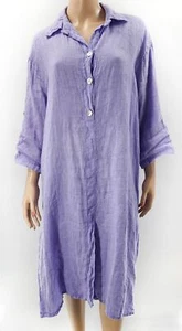 THREE STARS Lavender Italian Linen Kaftan Shirt Dress Side Slits Size S M - Picture 1 of 8