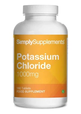 SIMPLY SUPPLEMENTS Potassium Chloride Tablets * 1000mg High Strength Formula * 180 Vegan Tablets