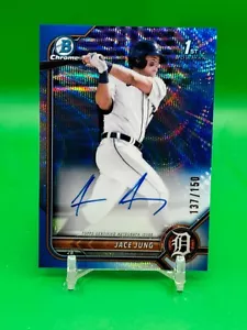 Jace Jung 2022 Bowman Draft Chrome 1st Auto RC Blue Wave Refractor /150 - Imagen 1 de 2