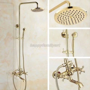 Luxury 8" Rain Shower Head Gold Color Brass Shower Faucet Set Mixer Tap ygf384 - Picture 1 of 8