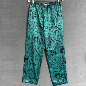 Vintage Victorias Secret Pajama Pants M Green Black Paisley Satin Silky Pjs Gold - Picture 1 of 7