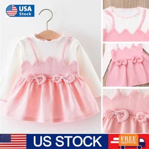 Toddler Baby Girls Long Sleeve Tulle Patchwork Dress Floral Bow Princess Dresses - Picture 1 of 8