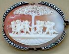 ANTIQUE SILVER,HANDCARVED SHELL"CHERUBS DANCING AROUND TREE OF LIFE"CAMEO BROOCH