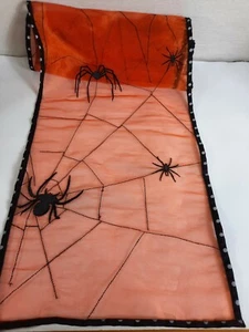 Spinnennetz Tischläufer Halloween orange schwarz Poka Punkte zart 70" x 13" - Bild 1 von 4