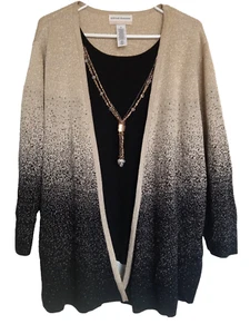 Alfred Dunner sz 1X black tan gold open cardigan w/necklace. Excellent condition - Picture 1 of 7