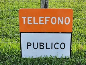Insegna Telefono Pubblico Metallo Originale Telefono Publico 24" X 24" - Foto 1 di 6