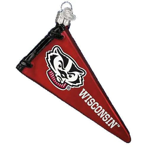 Wisconsin Badgers Glass Christmas Ornament - Pennant - Image 1 of 1