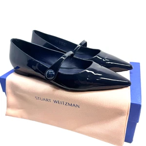Zapato plano Stuart Weitzman para mujer 9B Mary Jane azul marino charol punta puntiaguda - Imagen 1 de 13