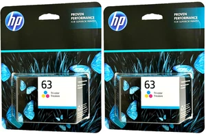 HP 63 Tri-Color Original Genuine Ink Cartridge, Pack of 2 Warranty Ends Jan 2026 - Picture 1 of 3