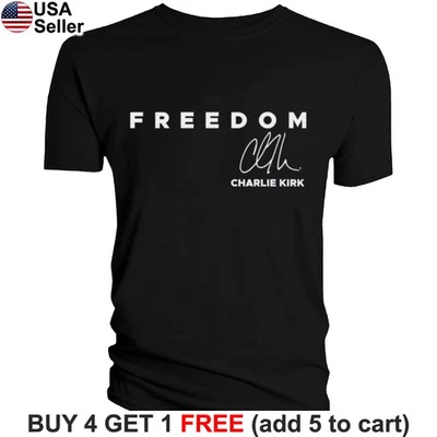 Freedom Charlie Kirk Signature T-Shirt Memorial Tribute Political Patriot BCC06 - Image 1 of 4