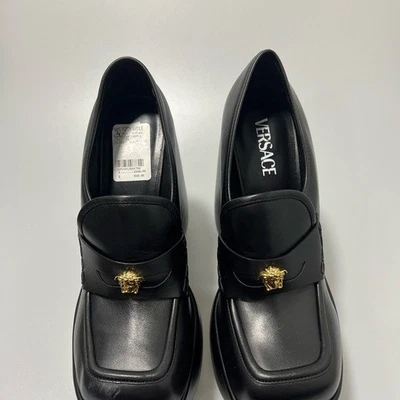 范思哲皮革厚底楔形高跟鞋黑色女式 EU 41/US 11 — 第 1/4 张图片