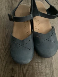 Sanita Blue Suede Mary Jane Ankle Strap Clogs Women’s Size 9 / EU 40 - Picture 1 of 10