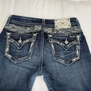 Miss Me Jeans Strass Metallic bestickt Flügel Damen Skinny Größe 28X30 - Bild 1 von 11