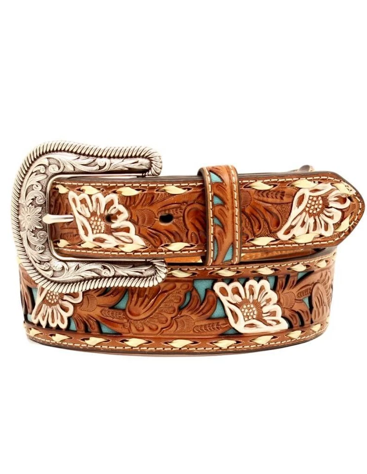 Nocona Western Belt Womens Painted Flowers Leather Overlay N3412308 - Image 1 of 1