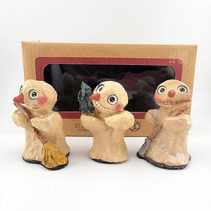 Vintage Dept 56 Poliwoggs Snowman Christmas Folk Art Collectibles Set of 3 - Picture 1 of 8