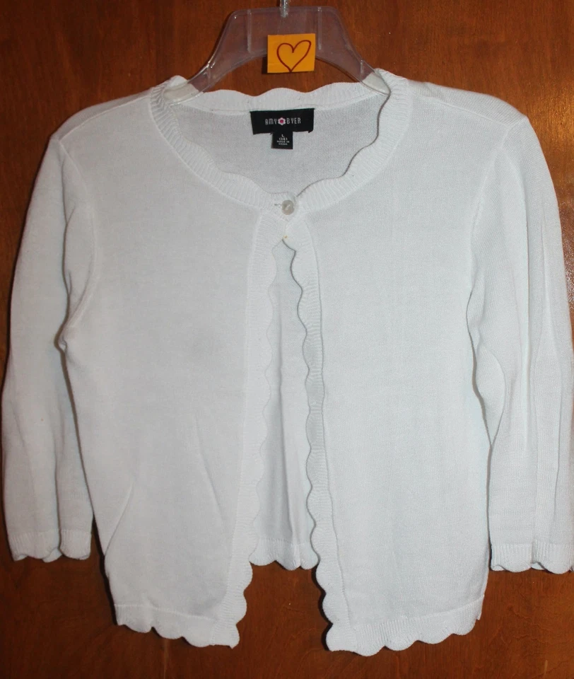 AMY BYER Girls' Size 14 CARDIGAN SWEATER (white; lightweight; single-button) - Imagem 1 de 1