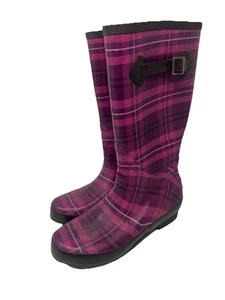 LL Bean Gummistiefel Regenstiefel Damen 10M lila kariert halbhoch - Bild 1 von 9