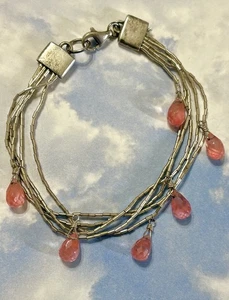 Navajo Peyote Bird Sterling Silver 5-Strand ROSE QUARTZ Briolettes 925 Bracelet - Picture 1 of 2