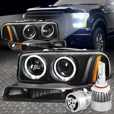 FARO HALO CROMADO + LUZ ÁMBAR + LED BLANCO 9006 HID CON VENTILADOR PARA 99-06 GMC SIERRA Foto 1 de 4