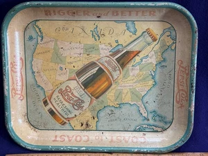 ANTIQUE VINTAGE DOUBLE DOT PEPSI COLA COAST TO COAST US MAP SERVING TRAY - Picture 1 of 12