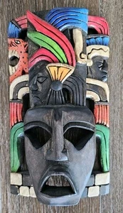 Maschera azteca Maya arte messicana legno intagliato a mano decorazione montaggio a parete arte popolare da appendere - Foto 1 di 6