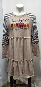 Long Sleeve Ruffle Tiered Dress Women Size M THANKFUL GRATEFUL & BLESSED  - Picture 1 of 7