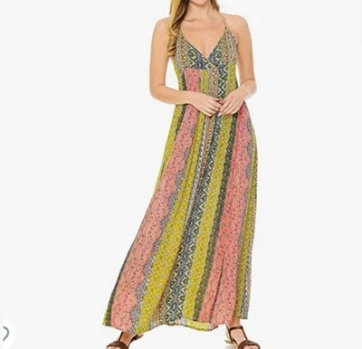 Maxi Vestido Love Stitch Floral Boho Campesino Playa Fluido Sin Mangas Talla Pequeña Foto 1 de 4