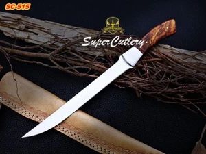 STEEL FILLET KNIFE D2 STEEL SLENDER BONING KNIFE FISHING KNIFE ROSEWOOD HANDLE - Picture 1 of 7