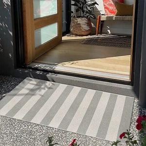 Front Door Mat 24"x51" Grey and White Striped Outdoor Rug Washable Porch Rug ... - Picture 1 of 7