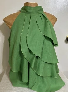 Elena Solano Linen Blend Ruffle Date Night Halter Top Medium Green - Picture 1 of 6