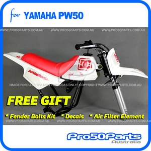 Yamaha PW50 Peewee 1985-2016 White Plastics Fender & Tank + Red Seat + FREEBIES - Picture 1 of 8